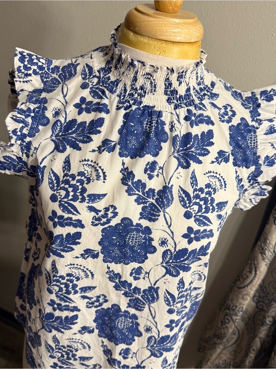 THML Tops - THML White Blouse with Blue Floral Print